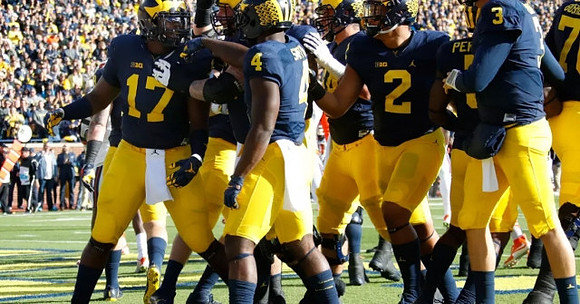 Tyrone Wheatley Jr. (17), De'Veon Smith (4), Devin Asiasi (2), and Wilton Speight (3)