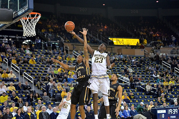 Duncan Robinson (22) and Caris LeVert (23)