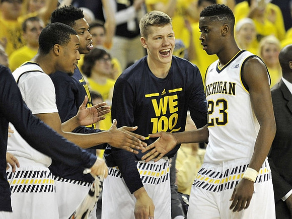 Muhammad-Ali Abdur-Rahkman (12), Kameron Chatman (3), Moritz Wagner (13), and Caris LeVert (23)