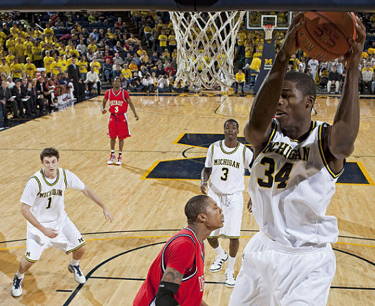 Stu Douglass (1), Manny Harris (3), and DeShawn Sims (34)