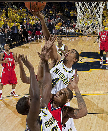 Laval Lucas-Perry (31), Darius Morris (4), and DeShawn Sims (34)
