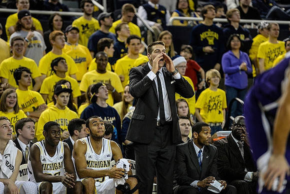 Nik Stauskas (11), Caris LeVert (23), Jon Horford (15), Mitch McGary (4), LaVall Jordan, and Bacari Alexander