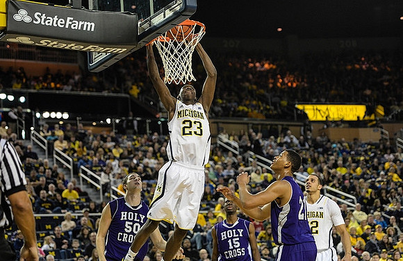 Caris LeVert (23) and Jordan Morgan (52)