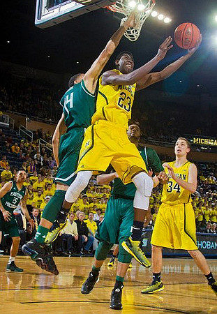 Caris LeVert (23) and Mark Donnal (34)