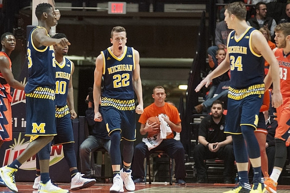 Caris LeVert (23), Derrick Walton Jr. (10), Duncan Robinson (22), and Mark Donnal (34)