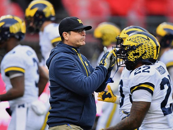 Jim Harbaugh and Karan Higdon (22)