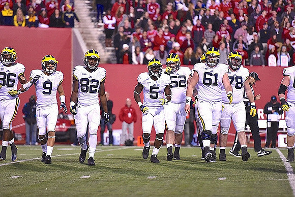 Jehu Chesson (86), Grant Perry (9), Amara Darboh (82), Jabrill Peppers (5), Mason Cole (52), Graham Glasgow (61), and Erik Magnuson (78)