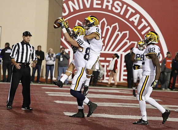 Jake Butt (88), Grant Perry (9), Jehu Chesson (86), and Amara Darboh (82)