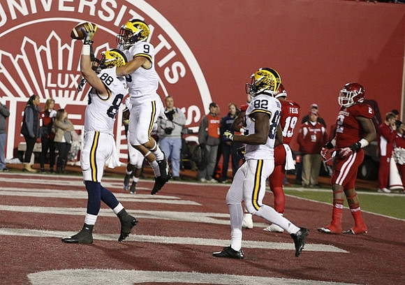 Jake Butt (88), Grant Perry (9), and Amara Darboh (82)