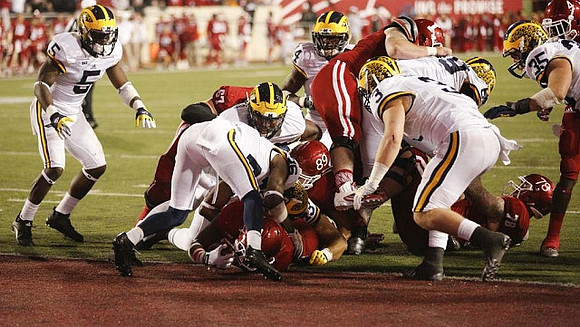 Jabrill Peppers (5), Jourdan Lewis (26), Delano Hill (44), Desmond Morgan (3), Willie Henry (69), and Joe Bolden (35)