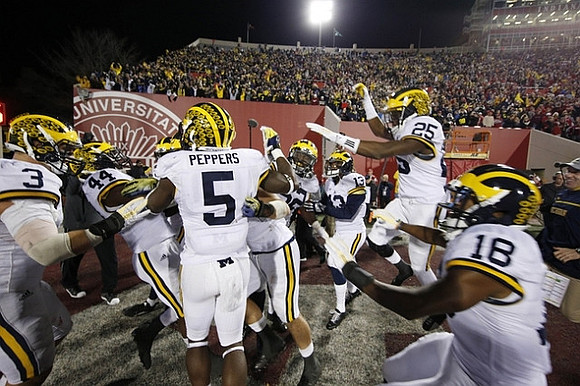 Desmond Morgan (3), Delano Hill (44), Jabrill Peppers (5), Royce Jenkins-Stone (52), Dymonte Thomas (25), and AJ Pearson (18)