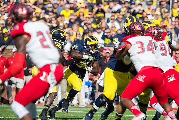 Devin Gardner (98) and Derrick Green (27)