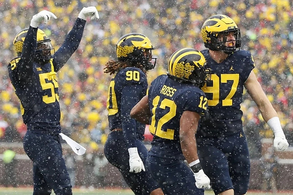 David Ojabo (55), Mike Morris (90), Josh Ross (12), and Aidan Hutchinson (97)