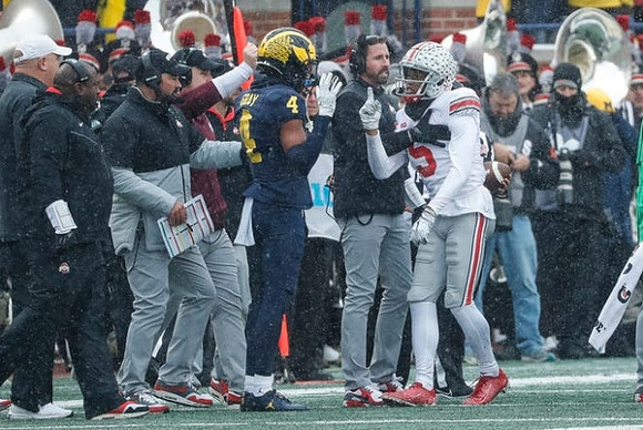 Ohio State Head Coach Ryan Day and Vincent Gray (4)