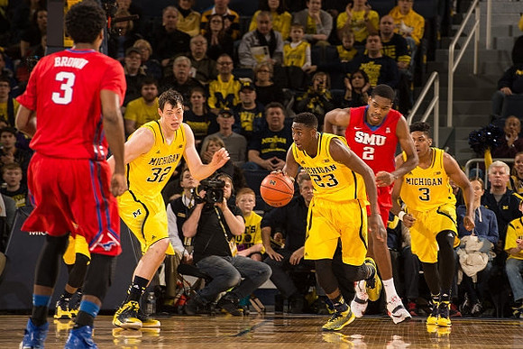 Ricky Doyle (32), Caris LeVert (23), and Kameron Chatman (3)