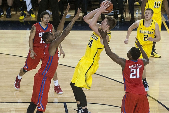 Mark Donnal (34), Spike Albrecht (2), Derrick Walton Jr. (10)