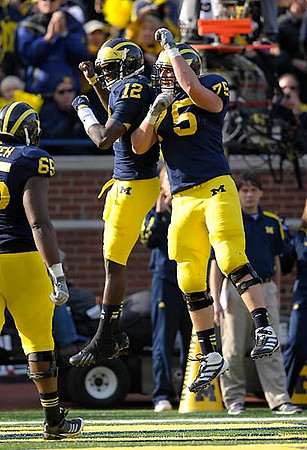 Patrick Omameh (65), Devin Gardner (12), and Michael Schofield (75)