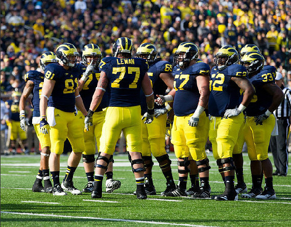 Mike Kwiatkowski (81), Michael Schofield (75), Taylor Lewan (77), Patrick Omameh (65), Elliott Mealer (57), Ricky Barnum (52), and Stephen Hopkins (33)