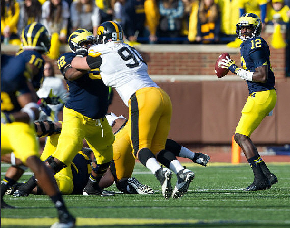 Jeremy Gallon (10), Ricky Barnum (52), and Devin Gardner (12)