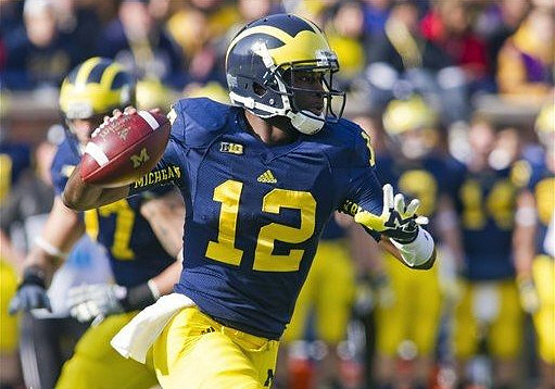 Devin Gardner (12) and Taylor Lewan (77)