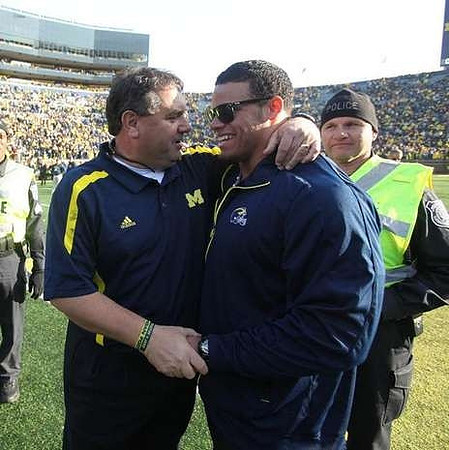 Brady Hoke and Former Michigan Player Mike Martin