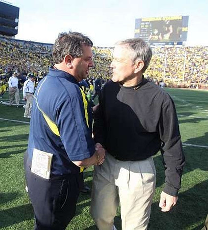 Brady Hoke and Iowa Head Coach Kirk Ferentz
