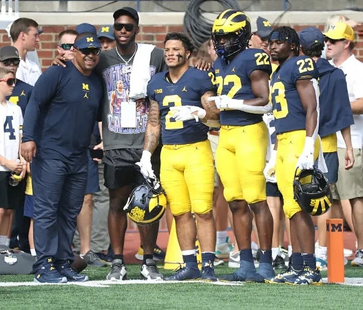 Mike Hart, Hassan Haskins, Blake Corum (2), Tavierre Dunlap (22), and CJ Stokes (23)