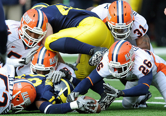 Jeremy Gallon (10) and Mark Moundros (44)