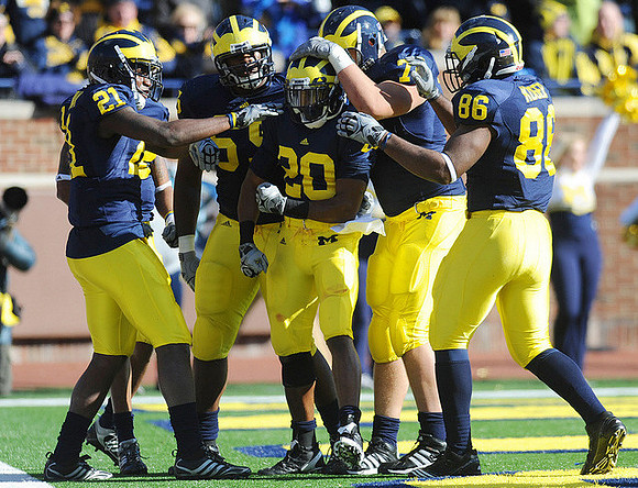 Junior Hemingway (21), Patrick Omameh (65), Michael Shaw (20), Taylor Lewan (77), and Kevin Koger (86)