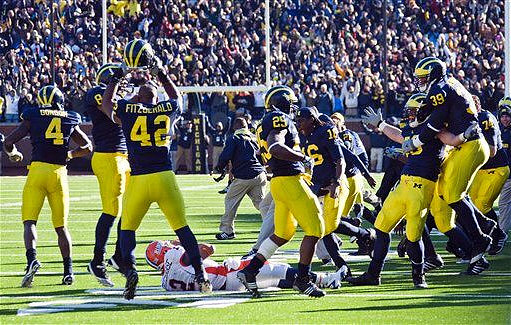 Cameron Gordon (4), Jonas Mouton (8), J.B. Fitzgerald (42), Kenny Demens (25), Denard Robinson (16), and Will Heininger (39)