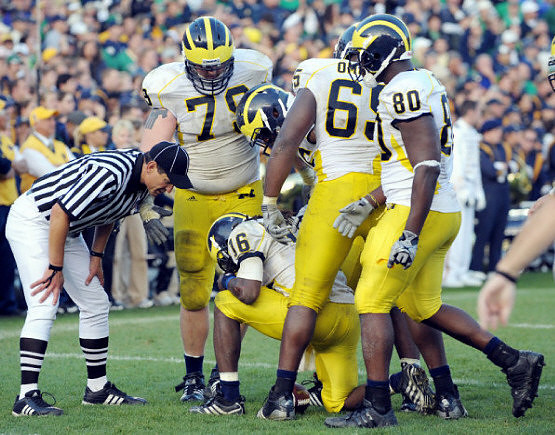 Perry Dorrestein (79), Denard Robinson (16), Patrick Omameh (65), and Martell Webb (80)