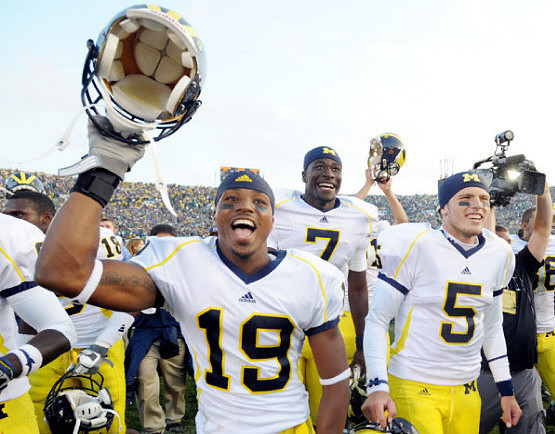 James Rogers (18), Kelvin Grady (19), Devin Gardner (7), and Tate Forcier (5)