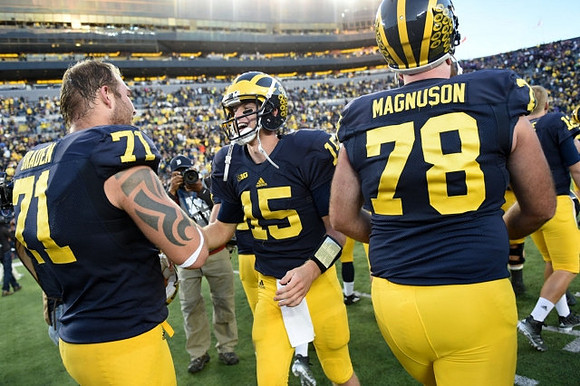 Ben Braden (71), Jake Rudock (15), and Erik Magnuson (78)