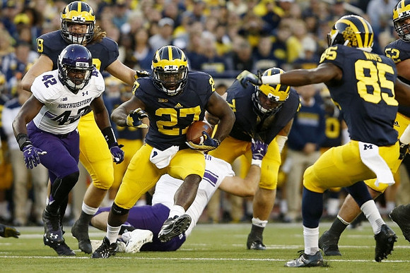 Henry Poggi (19), Derrick Green (27), Ben Braden (71), Maurice Ways (85), and Mason Cole (52)
