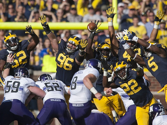 Royce Jenkins-Stone (52), Ryan Glasgow (96), Jarrod Wilson (22), Chris Wormley (43), and Jabrill Peppers (5)