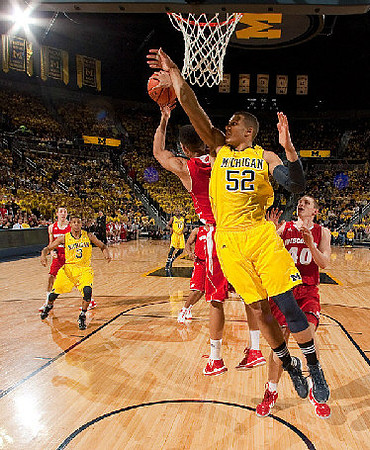 Trey Burke (3), Tim Hardaway Jr. (10), and Jordan Morgan (52)
