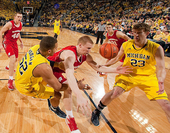 Jordan Morgan (52), Evan Smotrycz (23), and Tim Hardaway Jr. (10)