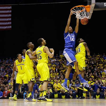 Glenn Robinson III (1), Caris LeVert (23), Jon Horford (15), and Derrick Walton Jr. (10)