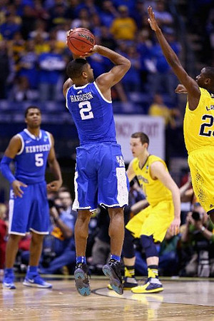 Nik Stauskas (11) and Caris LeVert (23)