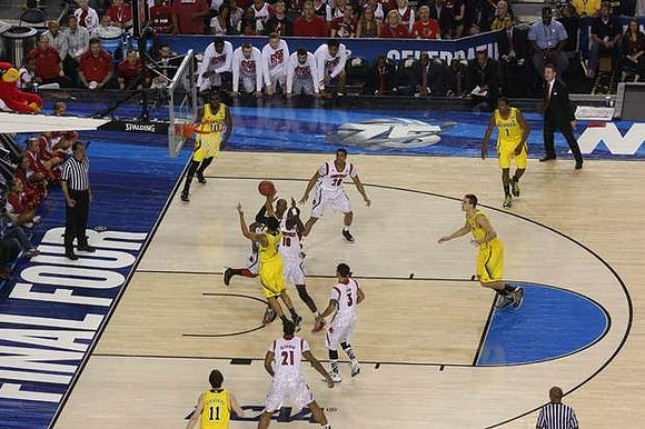 Tim Hardaway Jr. (10), Trey Burke (3), Nik Stauskas (11), Mitch McGary (4), and Glenn Robinson III (1)