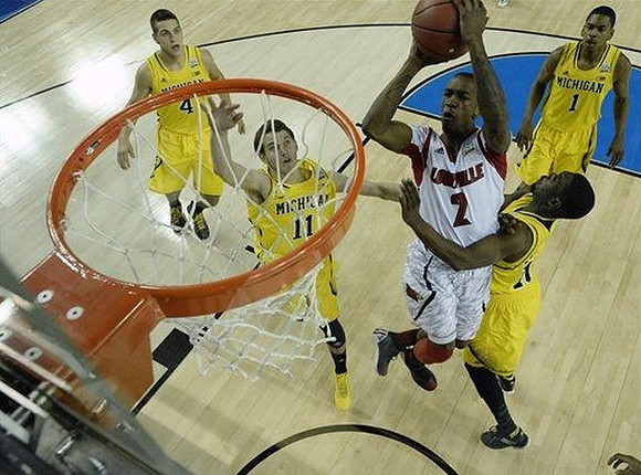 Mitch McGary (4), Nik Stauskas (11), Tim Hardaway Jr. (10), and Glenn Robinson III (1)