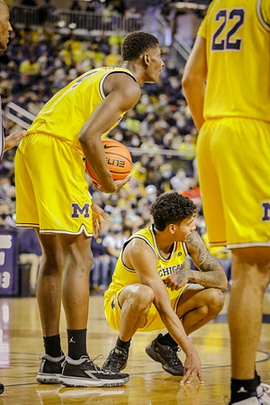 Moussa Diabate (14), Eli Brooks (55), and Caleb Houstan (22)