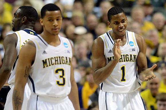 Tim Hardaway Jr. (10), Trey Burke (3), and Glenn Robinson III (1)