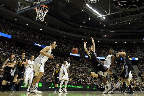 Nik Stauskas (11), Mitch McGary (4), Tim Hardaway Jr. (10), and Glenn Robinson III (1)