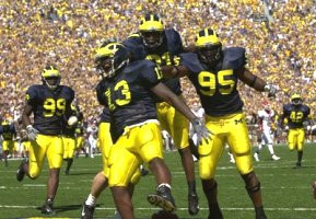 Larry Stevens (13), Pierre Woods (99), Jeremy Lesueur (21), Alain Kashama (95), and Lawrence Reid (42)