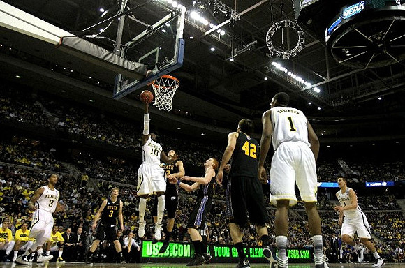 Trey Burke (3), Tim Hardaway Jr. (10), Glenn Robinson III (1), and Mitch McGary (4)