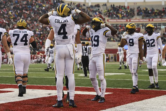Ben Bredeson (74), Nico Collins (4), Mike Sainristil (19), Donovan Peoples-Jones (9), and Nick Eubanks (82)