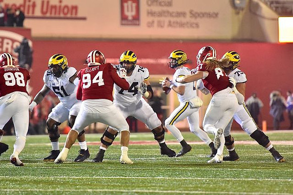 Cesar Ruiz (51), Ben Bredeson (74), Shea Patterson (2), and Jon Runyan Jr. (75)