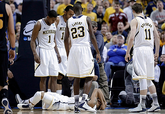 Trey Burke (3), Glenn Robinson III (1), Jon Horford (15), Caris LeVert (23), and Nik Stauskas (11)