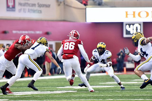 Ambry Thomas (1), Josh Metellus (14), and Cameron McGrone (44)